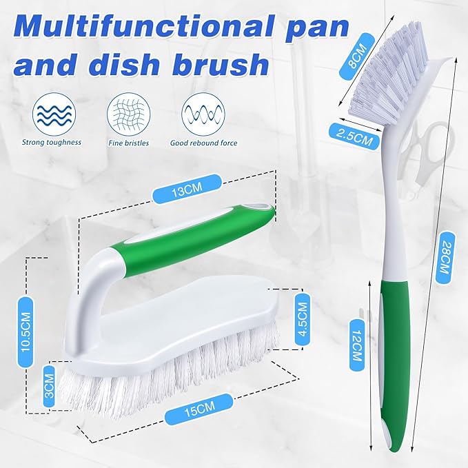 Hsei 12 Pcs Heavy Duty Scrub Brush Kit, Bathroom Bathtub Scrubber, Hard Bristle Cleaning Brush with Ergonomic Handle and Durable Bristles for Cleaning Carpet Kitchen Pots, Pans and Sinks