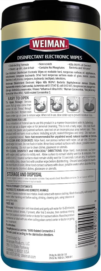 Weiman Electronic Screen Cleaner Wipes - 4 Pack Clean Your Laptop, Computer, TV, and All Electronic Equipment - Electronic Wipes - 30 Count