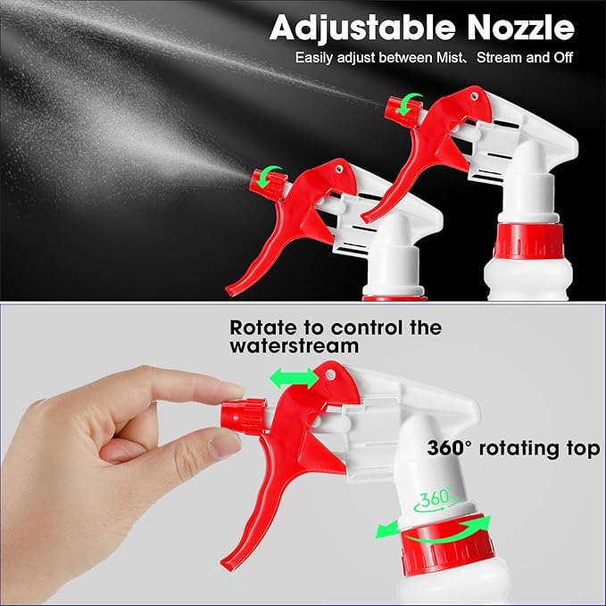 Gerrii 12 Pcs Plastic Spray Bottles with Adjustable Nozzle and Label for Cleaning 24 oz Anti Leak HDPE Spraying Bottles Empty Water Squirt Bottle(Red, Yellow)