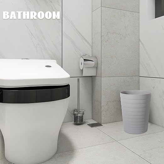 UUJOLY Small Bathroom Trash Can Wastebasket, Plastic Garbage Bin Container Basket for Bathrooms, Laundry Room, Kitchens, Offices, Kids Rooms, Dorms, Gery, 1.8 Gallon/2 Pack