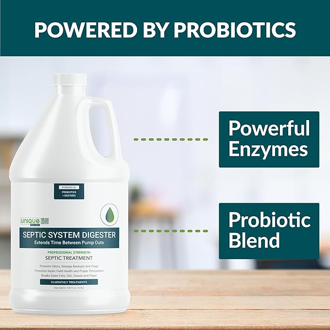 Unique Septic System Digester - 16 Monthly Live Bacteria Septic Tank Treatments - Prevents Back-Ups, Clogs and Odors (128 oz)