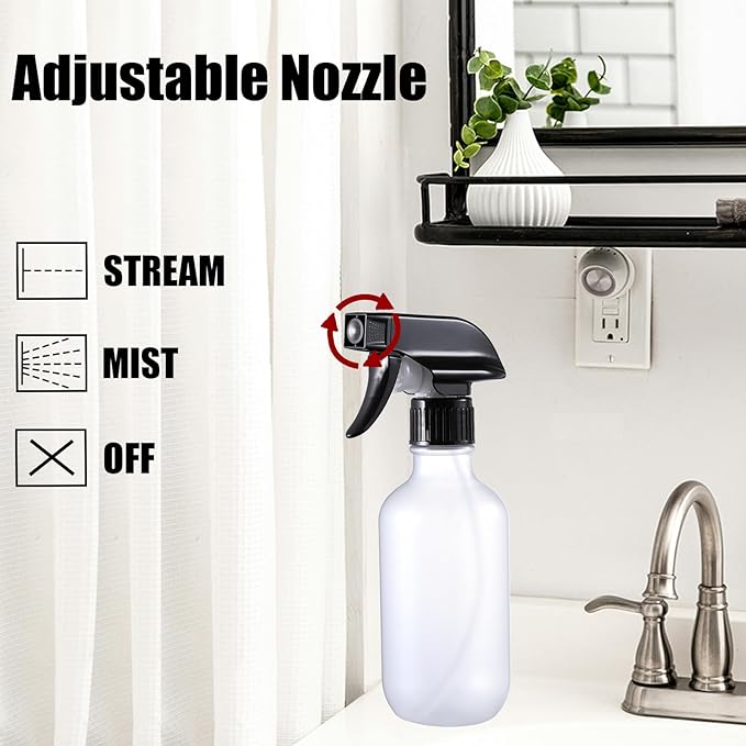 Water Spray Bottle for Hair, Small Squirt Bottle Amber & Frosted Clear, 10.1 oz Refillable Empty Mister Spray Bottles with Adjustable Mist/Stream for Hair, Plant, Pet, Cleaning, Cooking