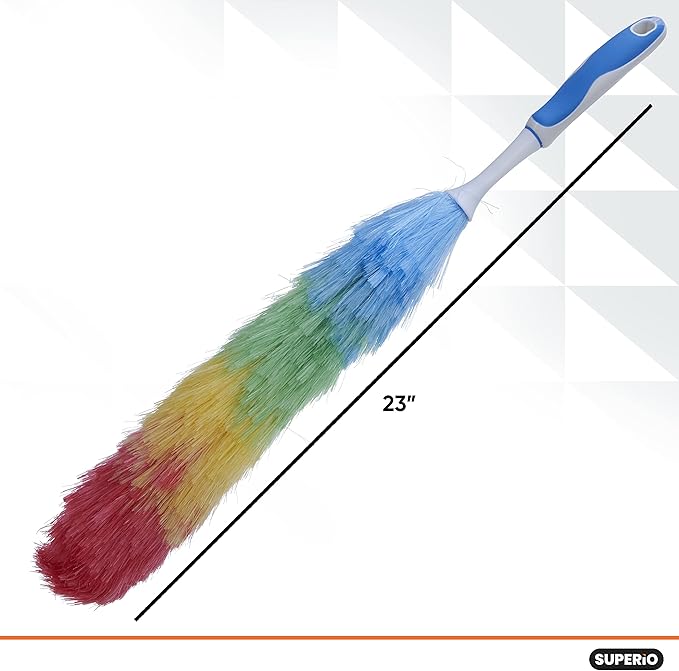 Superio Rainbow Feather Duster for Cleaning, 2 Pack Plastic Dust Remover with Grip Handle, Great for Homes, Ceilings, Fans, and Furniture