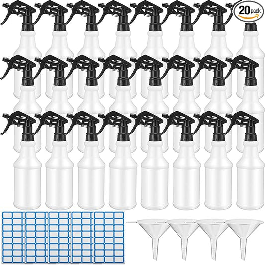 Eccliy 20 Pack 16 Oz Empty Spray Bottles for Cleaning, Leak Proof Spray Bottles with Measurements and Adjustable Nozzle for Cleaning Commercial Supplies(Cylinder,Black)