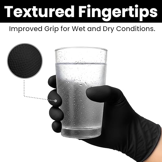 Nitrile-Vinyl Blended Disposable Gloves, Powder-Free & Non-Latex Gloves, 2000, Protective Gloves for Medical Exams, Cooking & Household Cleaning, 4 Mil Thick Non-Sterile Secure Grip Black, X-Large