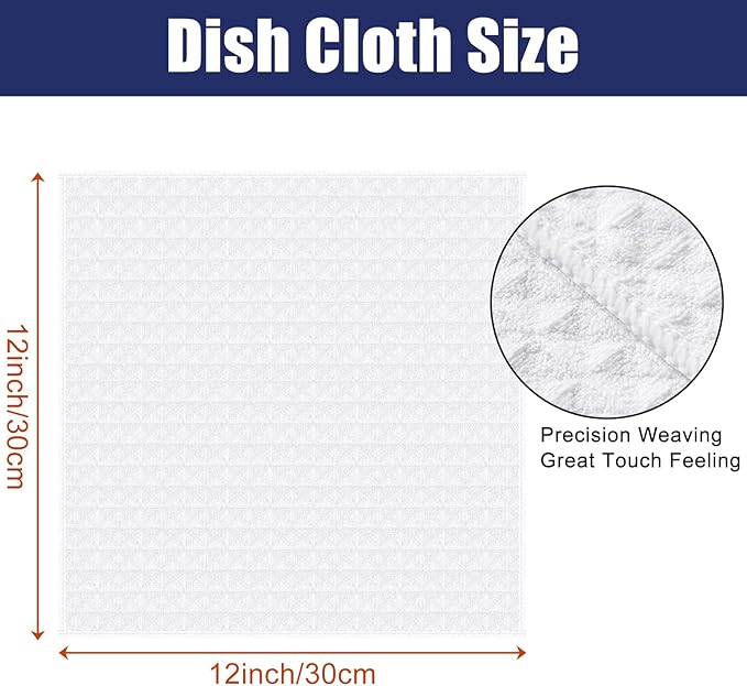 Homaxy Microfiber Waffle Weave Kitchen Dish Cloths, 12 x 12 Inch Ultra Absorbent and Solid Color Dish Towels for Kitchen Fast Drying Dishcloth for Washing Dishes, 6 Pack, White