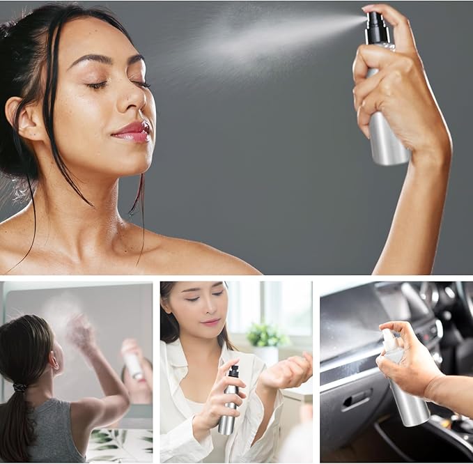 HARFINGTON Aluminum Fine Mist Spray Bottles 120ml/4oz Metal Small Liquid Alcohol Refillable Travel Container with White Plastic Nozzle Cap for Perfume Skincare Cosmetic Storage Bottle