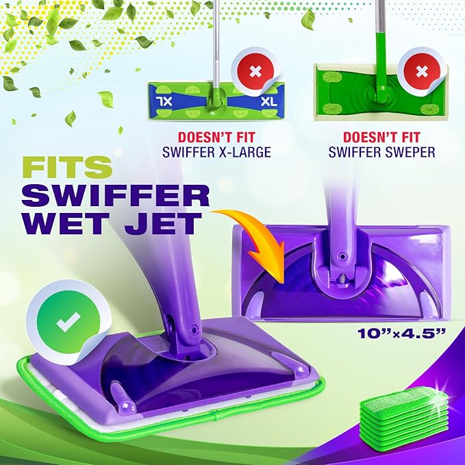 VanDuck Reusable Mop Pads Compatible with Swiffer WetJet (2 Pack) - Microfiber Mop Refill for Wet Mopping Cloths - Hardwood Floor Cleaning Spray Pads are Reusable Replacements