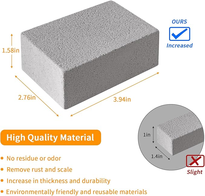 4TH Pumice Stone for Grill Cleaning,Heavy Duty Cleaning Brick,Easy to Remove Stubborn Stain for Griddle/Swimming Pool/BBQ Outdoor/Toilet Bowl/Stove - Grey,4 Packs