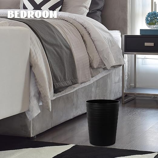 UUJOLY Small Bathroom Trash Can Wastebasket, Plastic Garbage Bin Container Basket for Bathrooms, Laundry Room, Kitchens, Offices, Kids Rooms, Dorms, Black, 1.8 Gallon