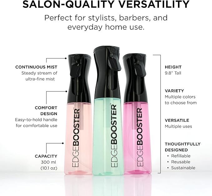 Style Factor Edge Booster Mist Spray Bottle for Hair (10.1oz/300ml) - Continuous Ultra Fine Mist Sprayer – For Hairstyling, Salons, Cleaning, Plants, Essential Oil & More - Yellow Quartz