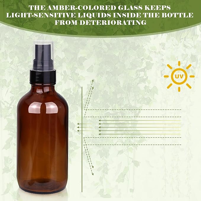 4oz Amber Glass Spray Bottles Mist Sprayer Set of 24,Empty Small Spray Bottle Fine Mist Spray Refillable Containers,Mini Travel Bottle Spray Bottle Make Perfect Oil,Perfume,Body Sprays