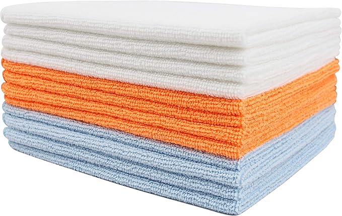 Tricol Clean Certified Recycled Microfiber Cleaning Cloths, Made from Plastic Bottles (12 x 12 in Cloths) Pack of 12