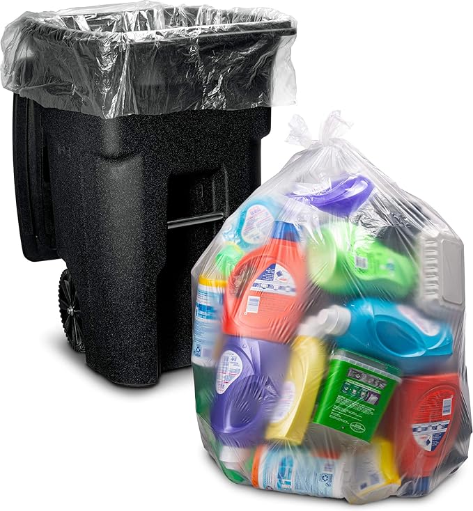 Tasker 64-65 Gallon Clear Trash Bags, Recycling Bag (Huge 120 Count) 60 Gallon Clear Extra Large Recycling Garbage Bags