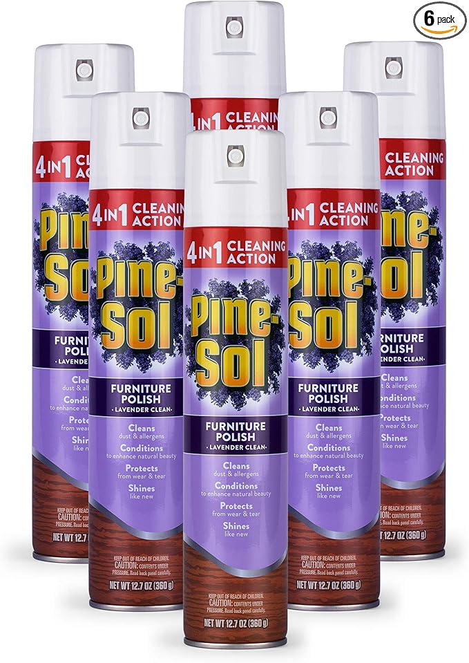 Pine-Sol Furniture Polish Aerosol, Lavender Scent - Wood Furniture Polish Spray Gives You A Powerful Clean You Can Trust - 12.7 Ounce - 6 Pack