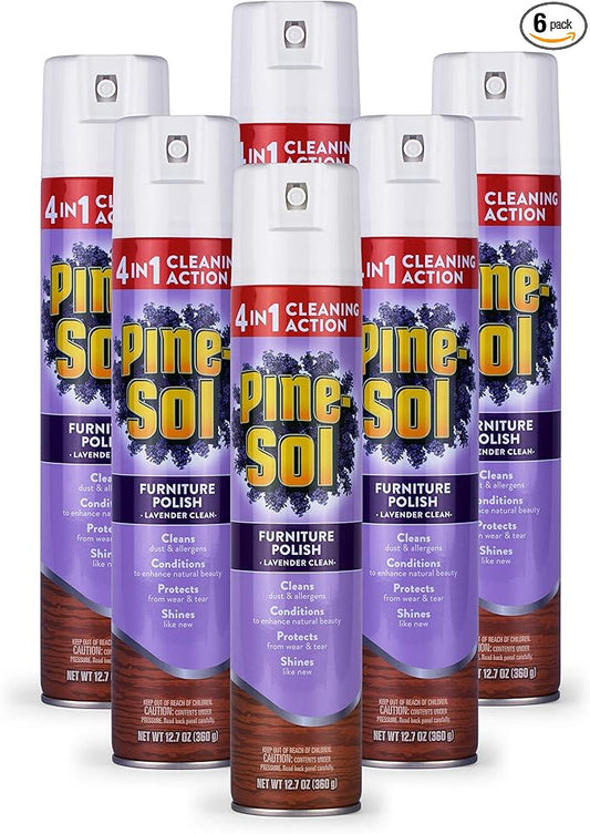 Pine-Sol Furniture Polish Aerosol, Lavender Scent - Wood Furniture Polish Spray Gives You A Powerful Clean You Can Trust - 12.7 Ounce - 6 Pack