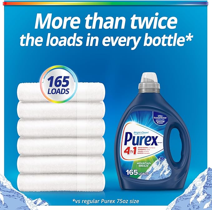 Purex Liquid Laundry Detergent, Ultra Concentrated, Mountain Breeze, 82.5 Ounce, 165 Loads
