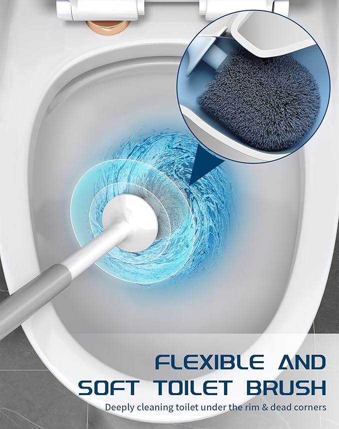 Toilet Brush and Holder Set, 2 Pack Wall-Mounted and Free-Standing Dual Use Toilet Scrubber with Half-Round Design, High-Density Bristle Head, Plastic Toilet Bowl Brush Cleaner for Bathroom (Square)