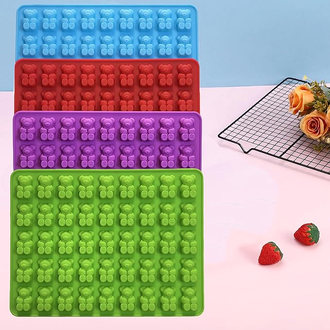 Gummy Candy Molds - 4Pcs Silicone Gummy Bear Molds for Kids With 2pcs Dropper,Non-stick and Bpa Free for Mini Candy Chocolate Gummies Baking