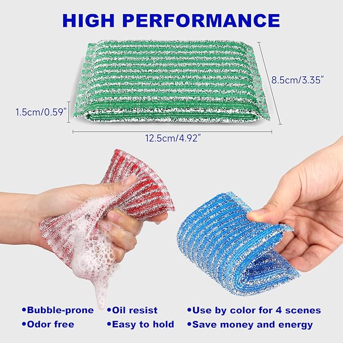 Premium 12-Pad Sponges Kitchen - Upgraded Dish Sponge, Scrubber, Brush, Ideal for Dishes, Pots, Sink