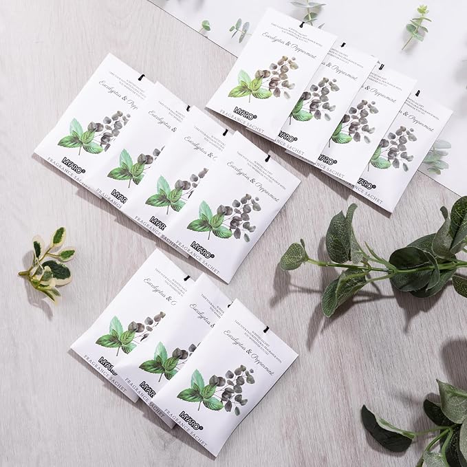MYARO 12 Packs Eucalyptus Mint Scented Sachets for Drawer and Closet, Long-Lasting Closet Sachet Bags Drawer deodorizers Fresh Scents, Home Fragrance for Lover