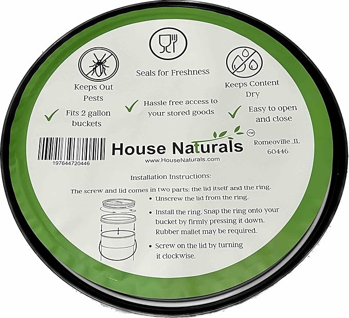 House Naturals 2 Gallon Bucket with Screw on Lid - Pack of 3 Made in USA Containers (White Buckets with White Lids)