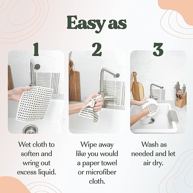 FEBU Swedish Dishcloths for Kitchen | 5 Pack Watercolor Reusable Paper Towels Washable | Swedish Dish Towels | Non-Scratch Cellulose Sponge Cloths | No Odor, Biodegradable Cleaning Cloths