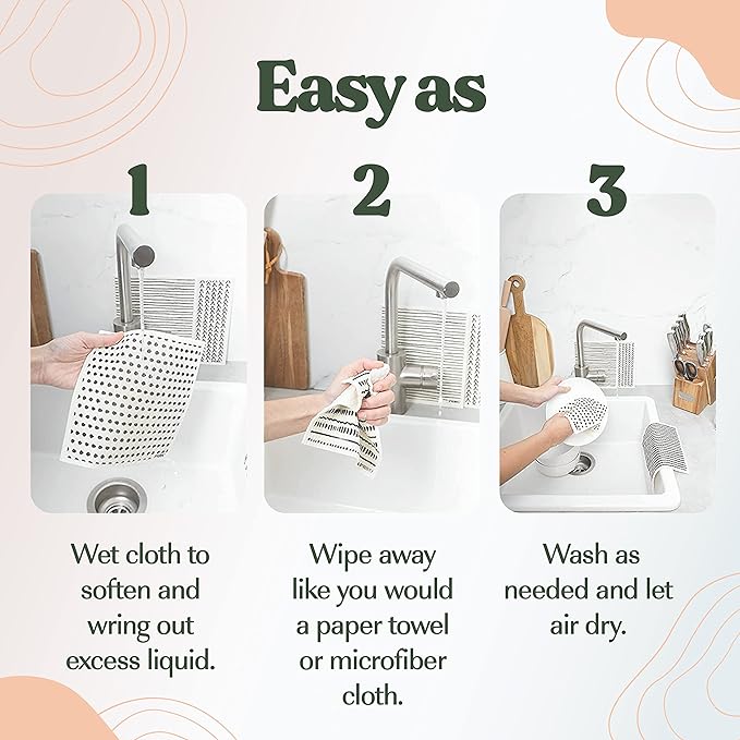 FEBU Swedish Dishcloths for Kitchen | 5 Pack Floral Reusable Paper Towels Washable | Swedish Dish Towels | Non-Scratch Cellulose Sponge Cloths | No Odor, Biodegradable Cleaning Cloths