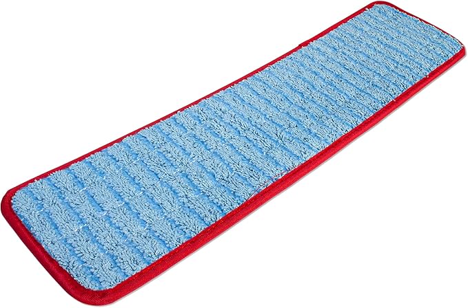 CleanAide Twist Yarn Microfiber Flat Mop Pad with Scrub Strips, Reusable Washable Wet & Dry for Dust, Dirt & Grime, Extra Absorbent, Hook and Loop Backing, Fits Standard 24 Inch Frames, Red