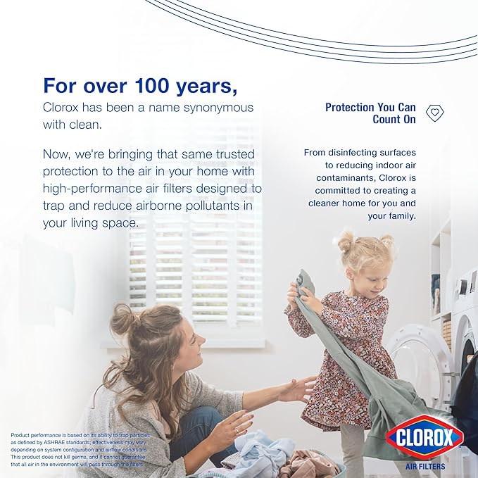 Clorox 12x12x1 Air Filter, MERV 13 Pleated HVAC AC Furnace Air Filters, MPR 1500 & FPR 10 – Pack of 4