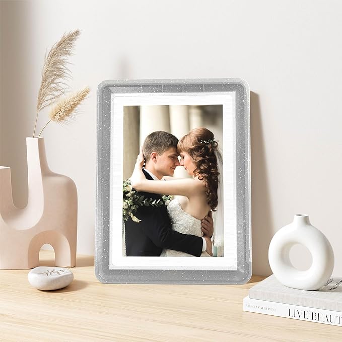 6-Pack 5x7 Picture Frame or 4x6 with Mat – Shatterproof Plastic Photo Frame for Family, Nursery & Playroom, Wall & Tabletop Picture Frames for Home or Office, Safe Lightweight Design, in Crystal Gray