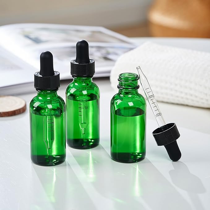 24 Pcs, 1oz Glass Dropper Bottle, Leakproof Tincture Bottles with Dropper, Green Reusable Eye Dropper Bottle for All Kinds of Liquids (Green, 1oz-24pcs)