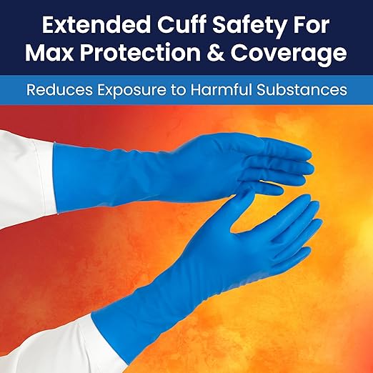 Adenna HERO Disposable Latex Gloves - 14 Mil, NFPA-Approved Heavy Duty Glove with 12" Extended Cuff & Micro-Textured Grip, Exam Grade, Powder Free, Pack of 50, X-Large, Blue