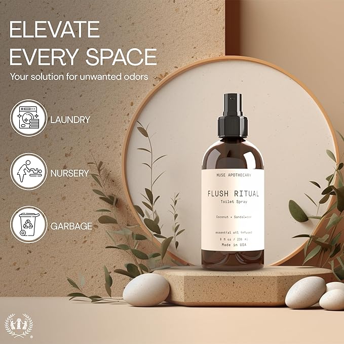 Muse Apothecary Flush Ritual - Aromatic & Refreshing Toilet Spray, Use Before You Go, 2 oz, Infused with Natural Essential Oils - Aloe + Eucalyptus + Lavender