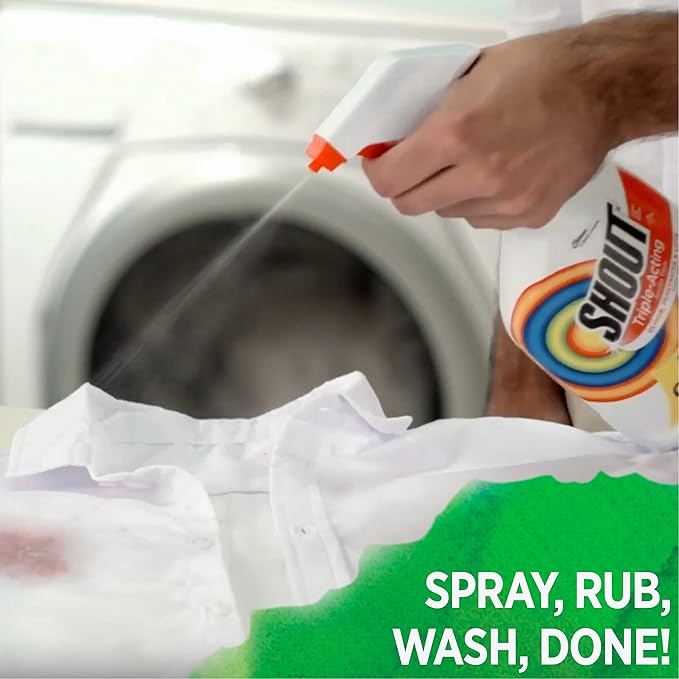 Shout Active Enzyme Laundry Stain Remover Spray, Triple-Acting Formula Clings, Penetrates, and Lifts 100+ Types of Everyday Stains - Prewash Spray 22oz (Pack of 2)