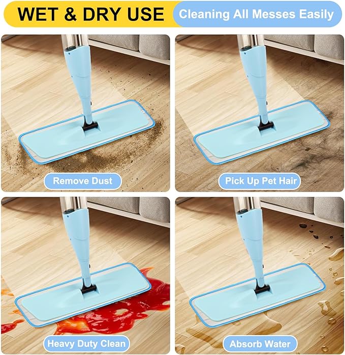 16.5 inch Reusable Mop Pads Microfiber Spray Mop Replacement Heads for Wet/Dry Mops Compatible with Bona Floor Care System (5 Pack)