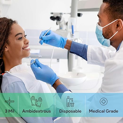 Medical Exam Blue Nitrile Gloves Large 1000 Count - 3 Mil Powder and Latex Free Disposable Gloves - Case of 10 Boxes of 100