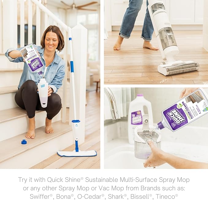 Quick Shine Hardwood Floor Cleaner 64oz | Use in Spray & Vac Mops | Removes Dirt & Scuff Marks | Ready-to-Use, Streak Free, No Rinse | Safer Choice Cleaner |Perfect for Gentle and Effective Cleaning