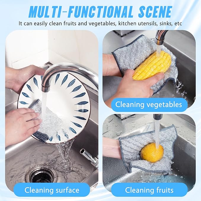 20 PCS Four-Layer Non-Scratch Multipurpose Steel Wire Dishcloths - Reusable Quick-Dry Odor-Free Scrub Cloths for Dishes, Kitchen Cleaning Cloths for Cookware, Sinks, Stove Tops(7.87X7.87)