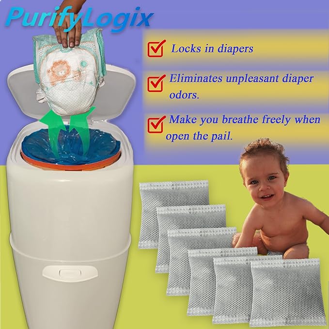 12PCS Diaper Pail Deodorizers Odor Absorber Carbon Filter Refills Compatible with Diaper Genie Complete and Expressions Pail | Air Purifying Bag Absorb Odors, Keep Home Fresh