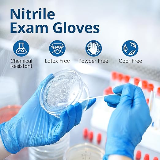 Disposable Nitrile Exam Gloves, Blue, Nitrile Gloves Disposable Latex Free, Medical Gloves, Cleaning Gloves, Food-Safe Rubber Gloves, Powder Free, Non-Sterile, 1000-ct Case (Large)