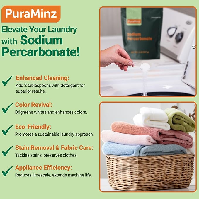 Sodium Percarbonate - 5 Pound - Premium Oxygen Bleach Powder - Solid Hydrogen Peroxide - Multipurpose Cleaner - Color Safe Laundry Stain Removal, Dishwasher, Deodorizer - Industrial Grade Strength