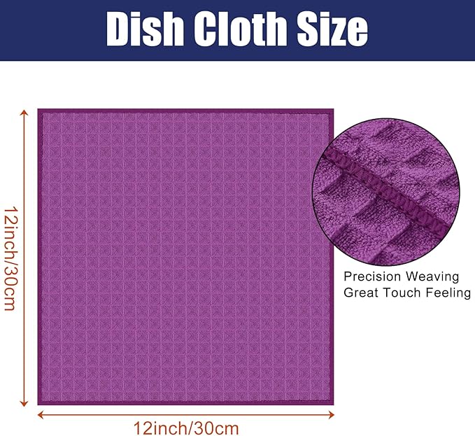 Homaxy Microfiber Waffle Weave Kitchen Dish Cloths, 12 x 12 Inch Ultra Absorbent and Solid Color Dish Towels for Kitchen Fast Drying Dishcloth for Washing Dishes, 6 Pack, Purple