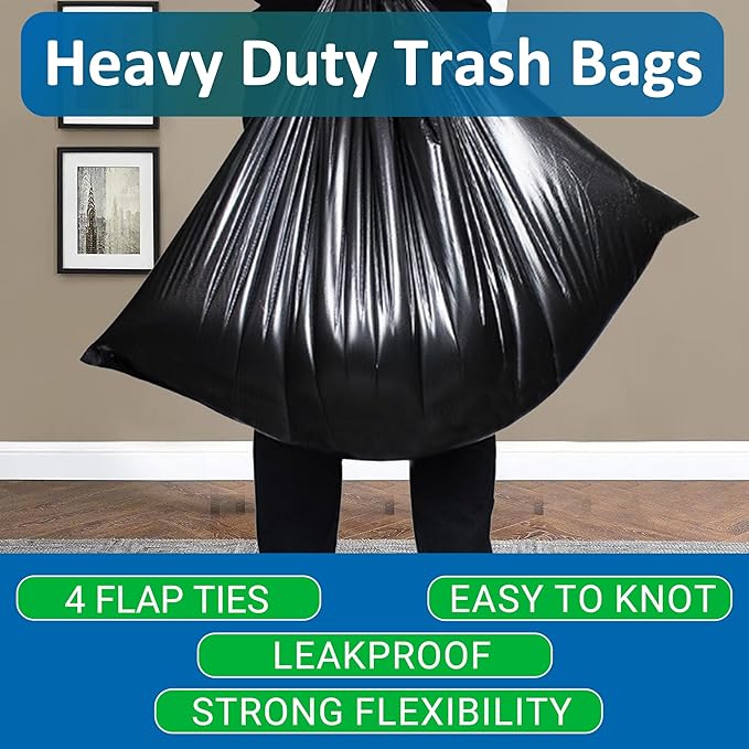 55-60 Gallon Heavy Duty Trash Bags (60 Count) 1.2 MIL THICK with Twist Ties Extra Large Sturdy & Tear-Resistant 55-60 Gallon Trash Bags Compatible with Rubbermaid Brute & Toter for Lawn & Leaf Bags