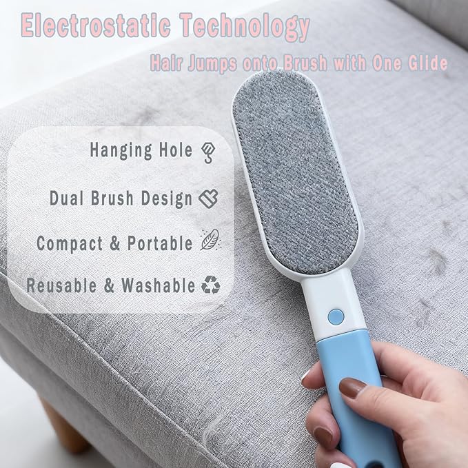 VrythosNex 4-in-1 Pet Hair Remover for Couch, Car, Furniture - Portable Dog Cat Fur Hair Removal Tool with Detachable Brush, Lint Brush, Fabric Shaver, Crevice Tool (Blue)