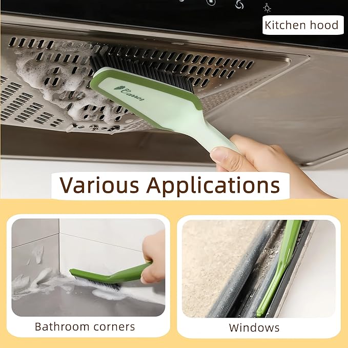 3 in 1 Detachable Household Cleaning Brush, Multifunctional Scrub Brush with Hard Bristle and Handle, Ideal Crevice Grout Scrubber Cleaner for Kitchen, Bathroom, Window, Shoes (Orange)