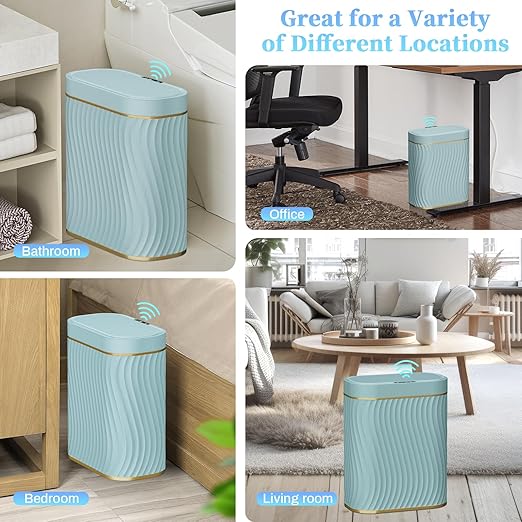 Bathroom Trash can with Automatic Touchless Lid, 2.6 Gallon Motion Sensor Small Garbage Can, Slim Waterproof Smart Trash Bin for Bedroom, Office, Living Room