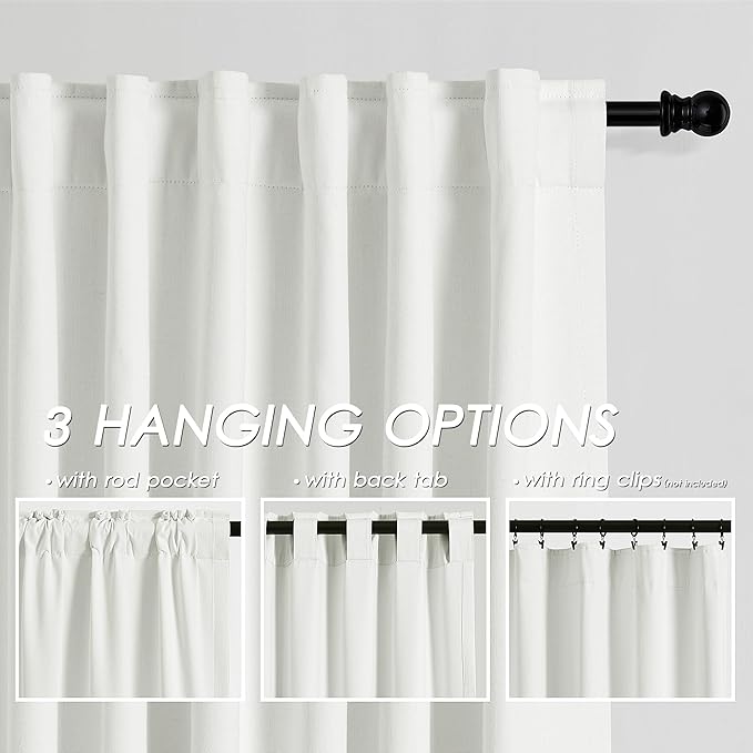 Nanspring Ivory Linen 100% Blackout Curtains 2 Panels Set Back Tab Rod Pocket Thermal Insulated Textured Black Out Curtains for Bedroom Living Room 52x72