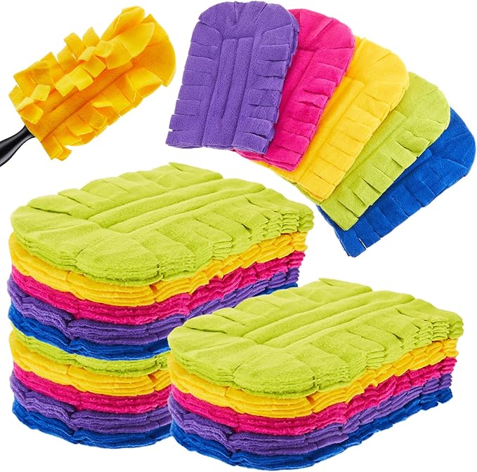 Zubebe 20 Pcs Duster Refill Reusable Fleece Duster Refills Feather Flat Dusters Multi Surface Washable Cleaning Pads Tools for Home, Blinds, Car, Pet, Furniture, Fans (Dark Color)