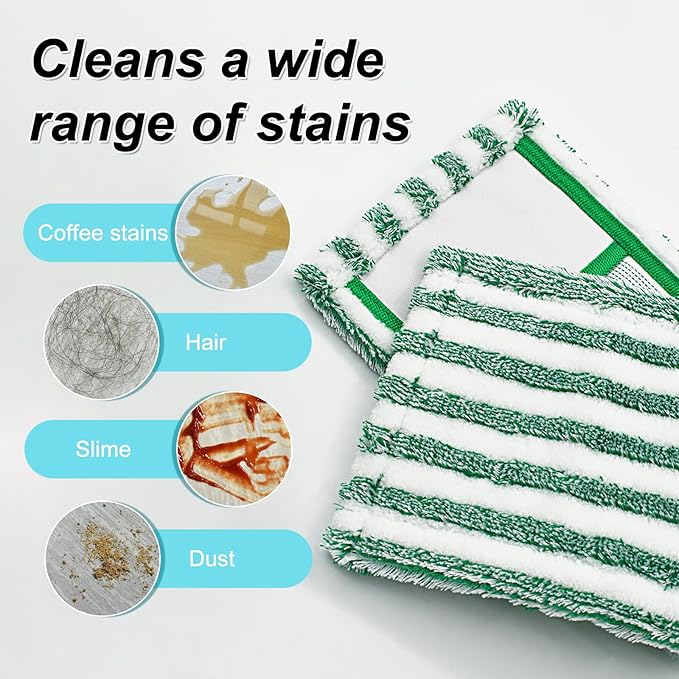 Microfiber Mop Pad Refills Compatible with Libman Wet & Dry Microfiber Mop,Reusable Mop Head Replacement for Multi Surface Floor Wet/Dry Cleaning,2 Pack Microfiber Dust Mop Pads Refills,Green/White